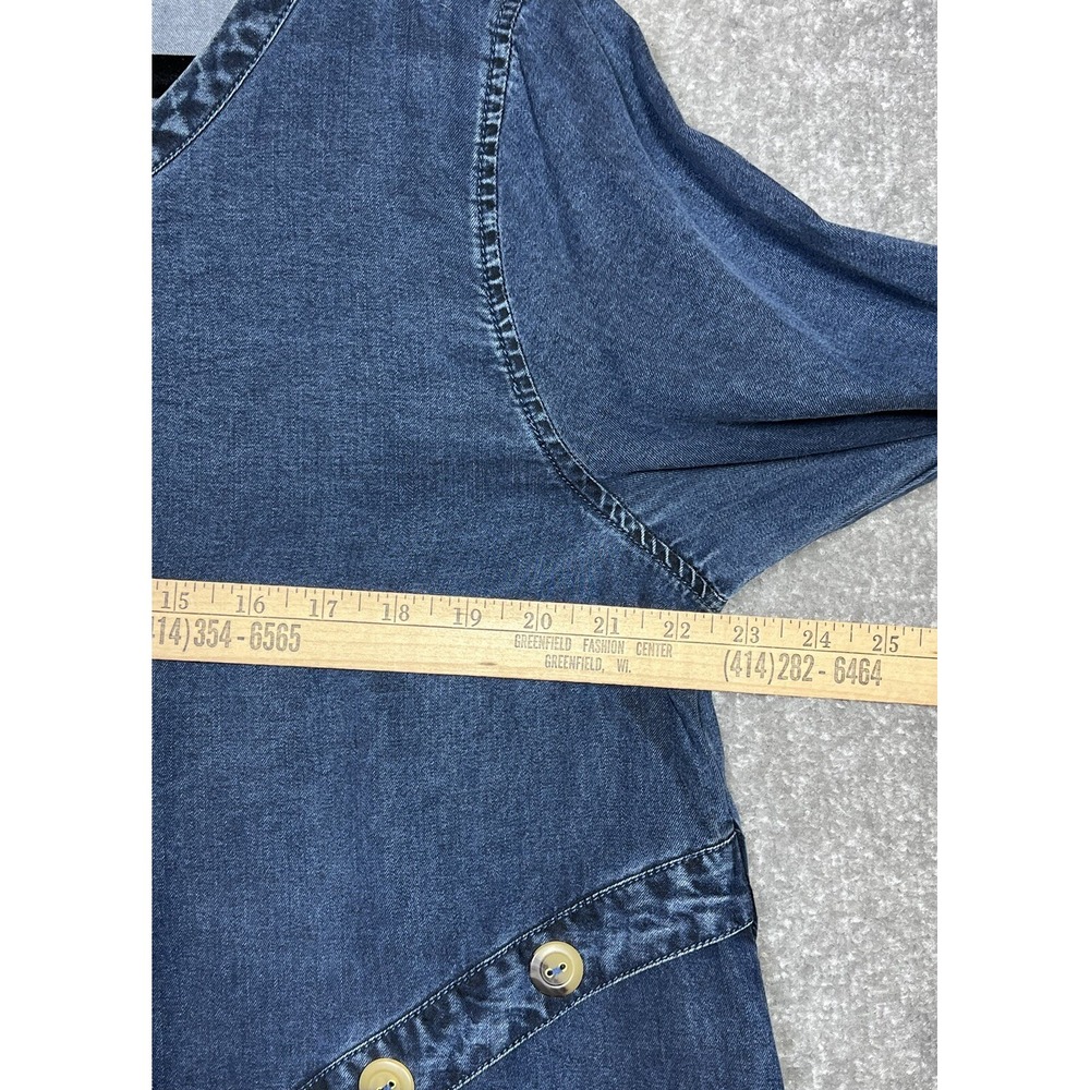 Soft Surroundings Chambray Tunic Top Womens Size Large Blue Long Sleeve Roll Tab - Picture 7 of 8